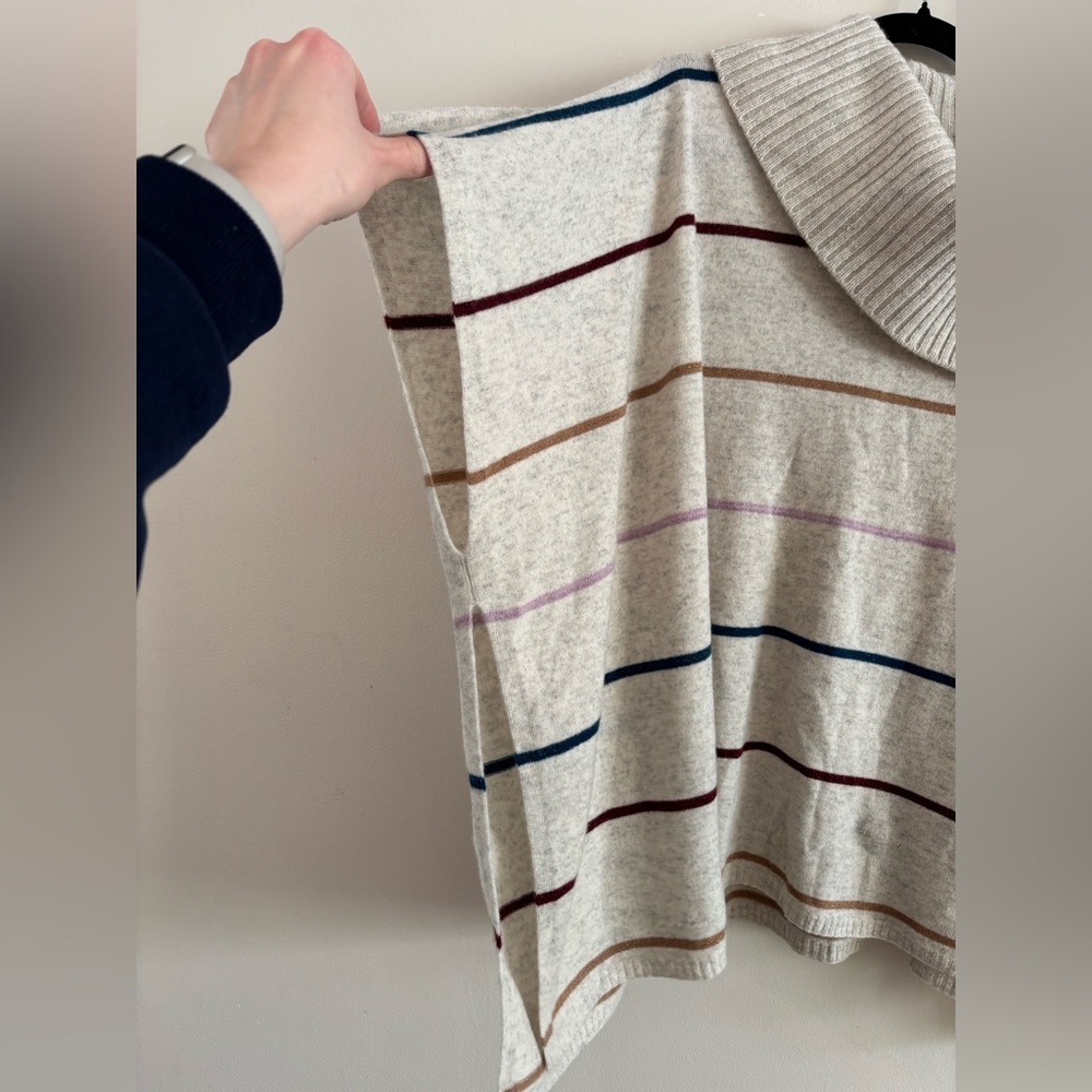 InCashmere Cowl Neck Sweater Poncho|100% cashmere|Gray Multicolor Stripes| Med - Picture 2 of 7